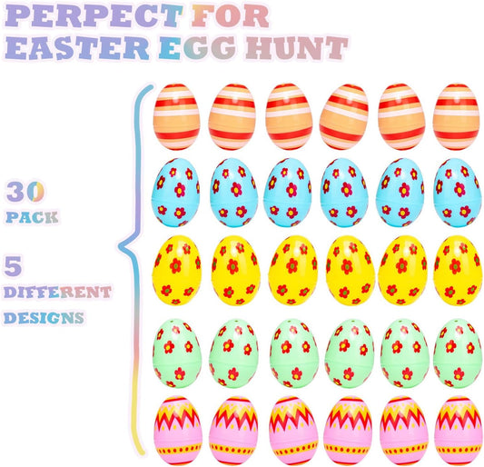 3 Inch Jumbo Plastic Easter Eggs 30 Pack - Premium Colorful Fillable Empty Easter Eggs Bulks for Easter Basket Fillers Egg Hunt, Classroom Prize Supplies, Filling Treats and Party Favor