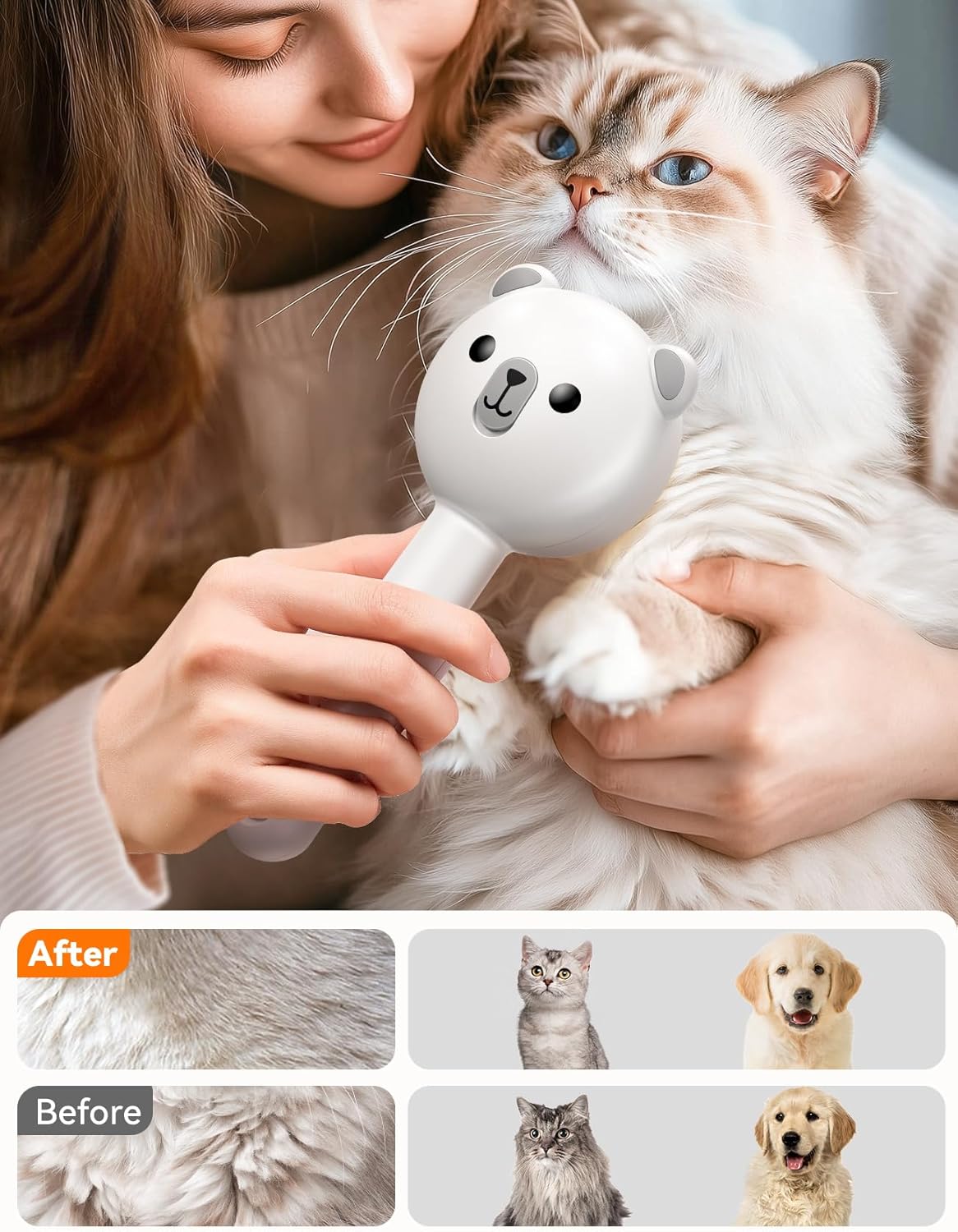FEELNEEDY Cat Steam Brush, Brushes for Indoor Cats with Release Button