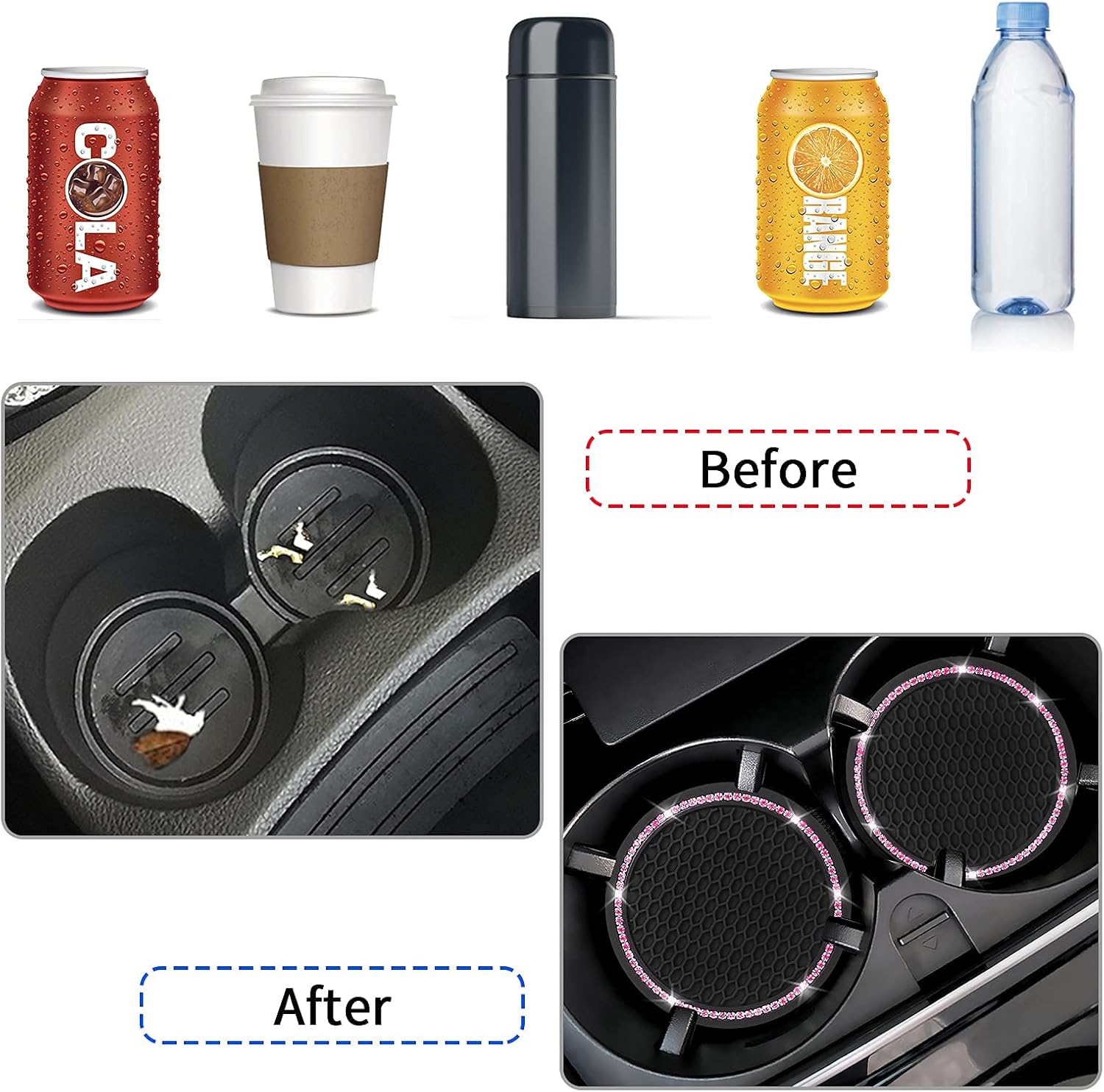 4 Pack Car Coasters, Universal Vehicle Bling Car Coaster, Cute Rhinest