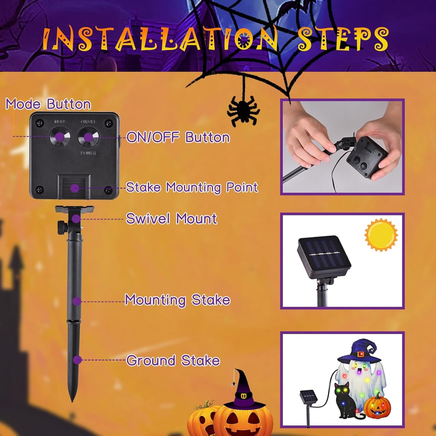 Lighted Shaped Halloween Garden Flags, 8 Modes Double-Sided Cute Solar Halloween Decorations Outdoor LED Flag, Yard Decorations for Patio Lawn Home Door Porch (Ghost Multicolor, 12x18)