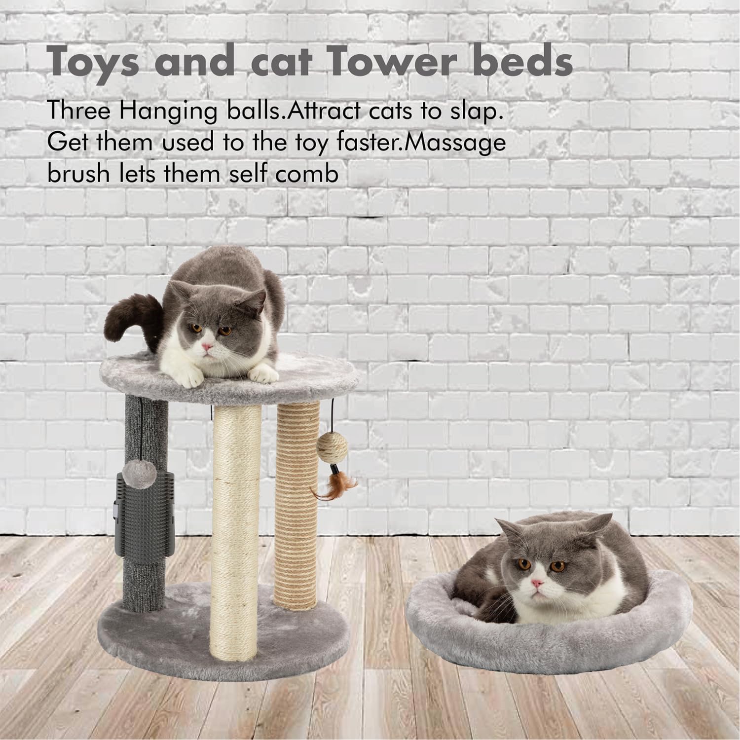 MECOOL 4in1 Small Cat Tree,Scratching Post with Tower Soft Bed, Sisal 