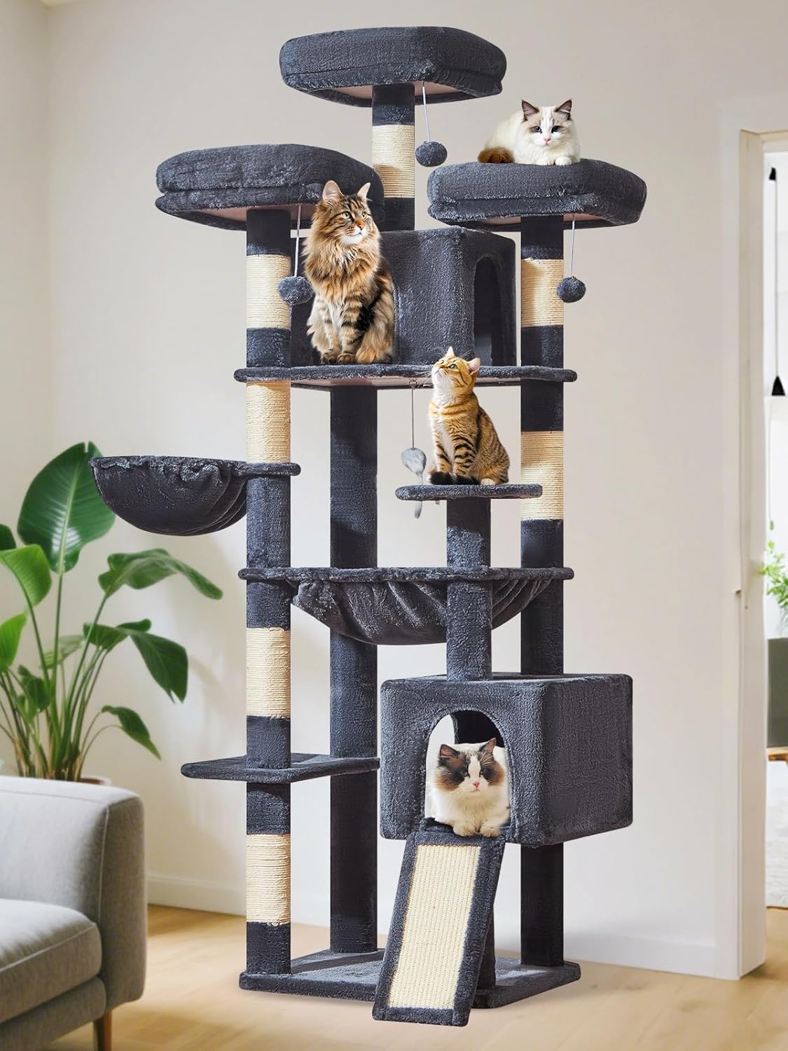 Taoqimiao 76-Inch Cat Tree XXL for Large Cats, Giant Cat Tower with Sc