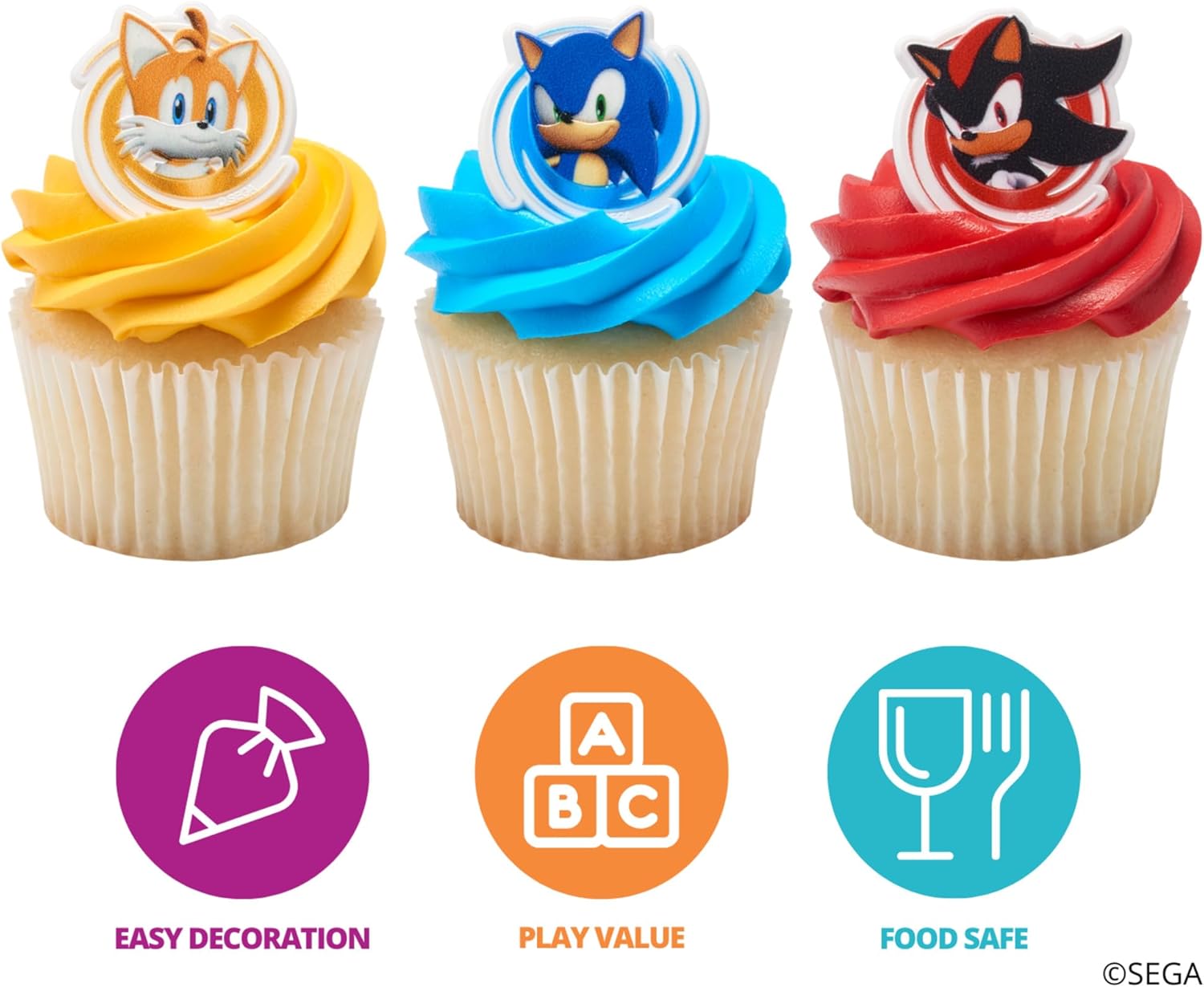 DecoPac Sonic the Hedgehog Rings, Cupcake Decorations Featuring Sonic,