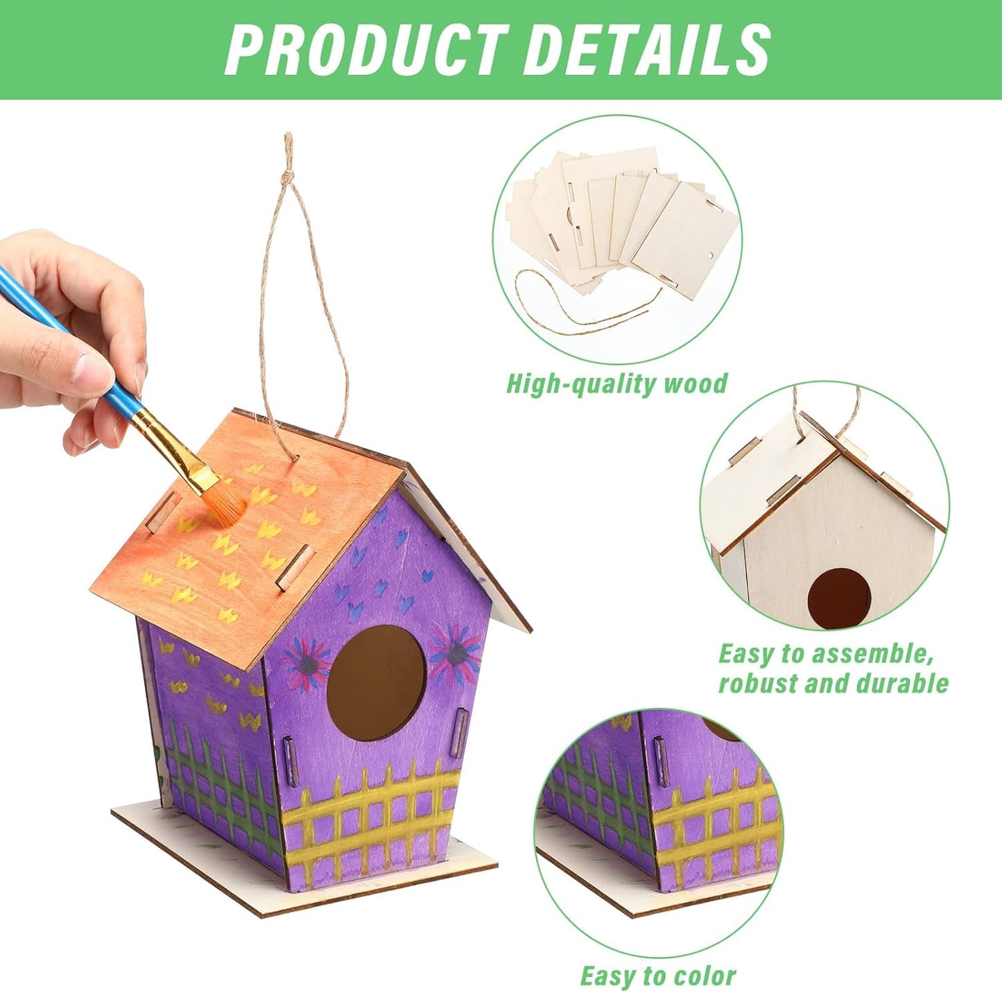 12 Pcs 6.3'' Wooden Bird Houses Kits Bulk for Kids to Build DIY Unfinished Wood Birdhouses to Paint Wood Arts and Crafts Birthday Gifts for Vbs Crafts Class Parties