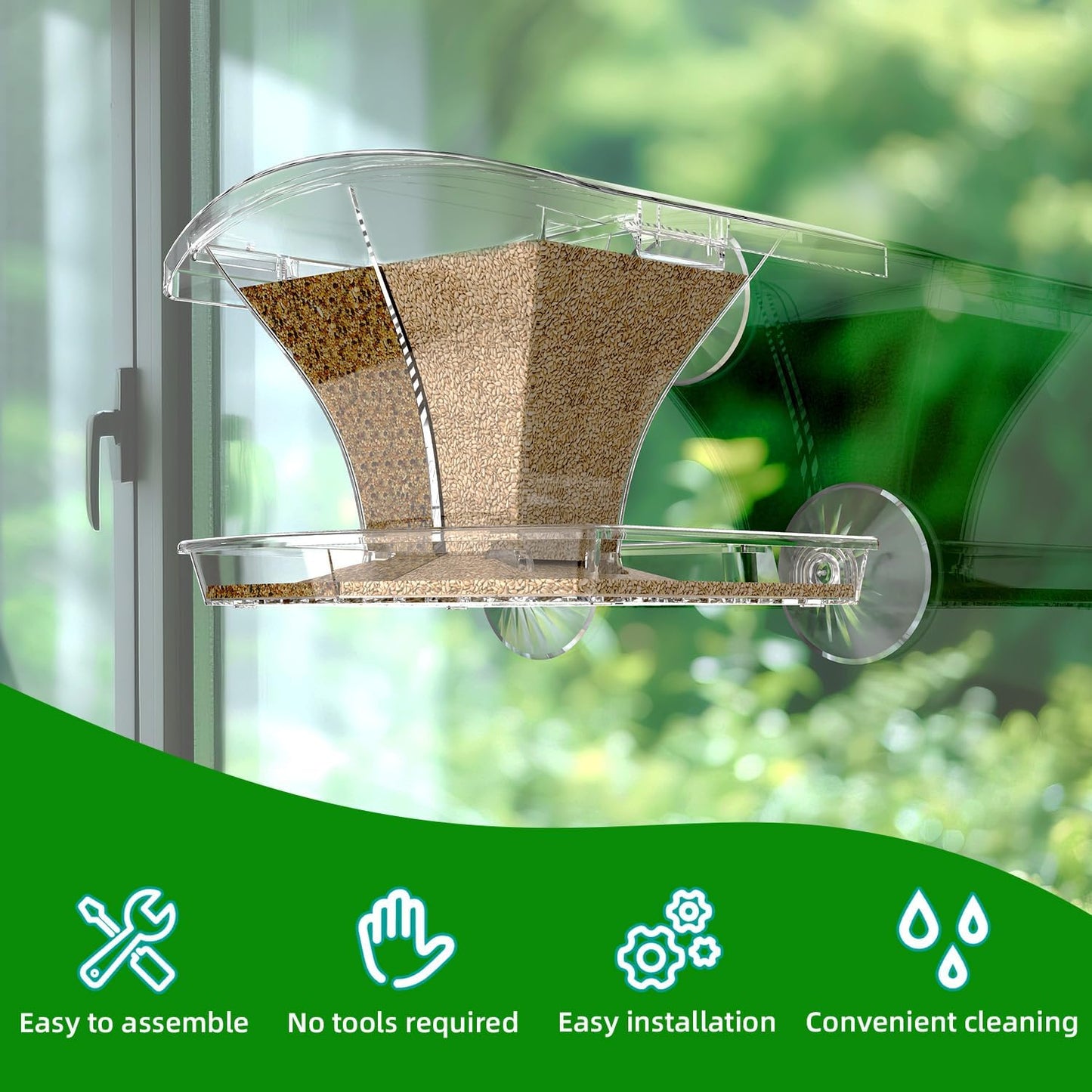 Window Bird Feeder for Outside with Waterproof Seed Storage – Strong Suction Cups, Large Capacity, Easy to Clean, Gifts for Bird Lovers