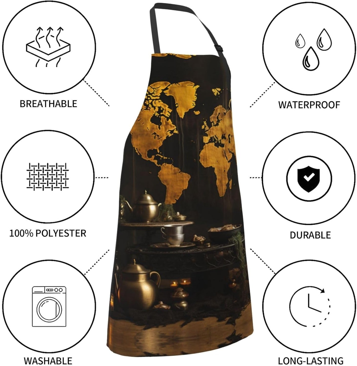 Rust World Map print Waterproof apron with pocket adjustable cooking apron for adult kitchen bibs to bake