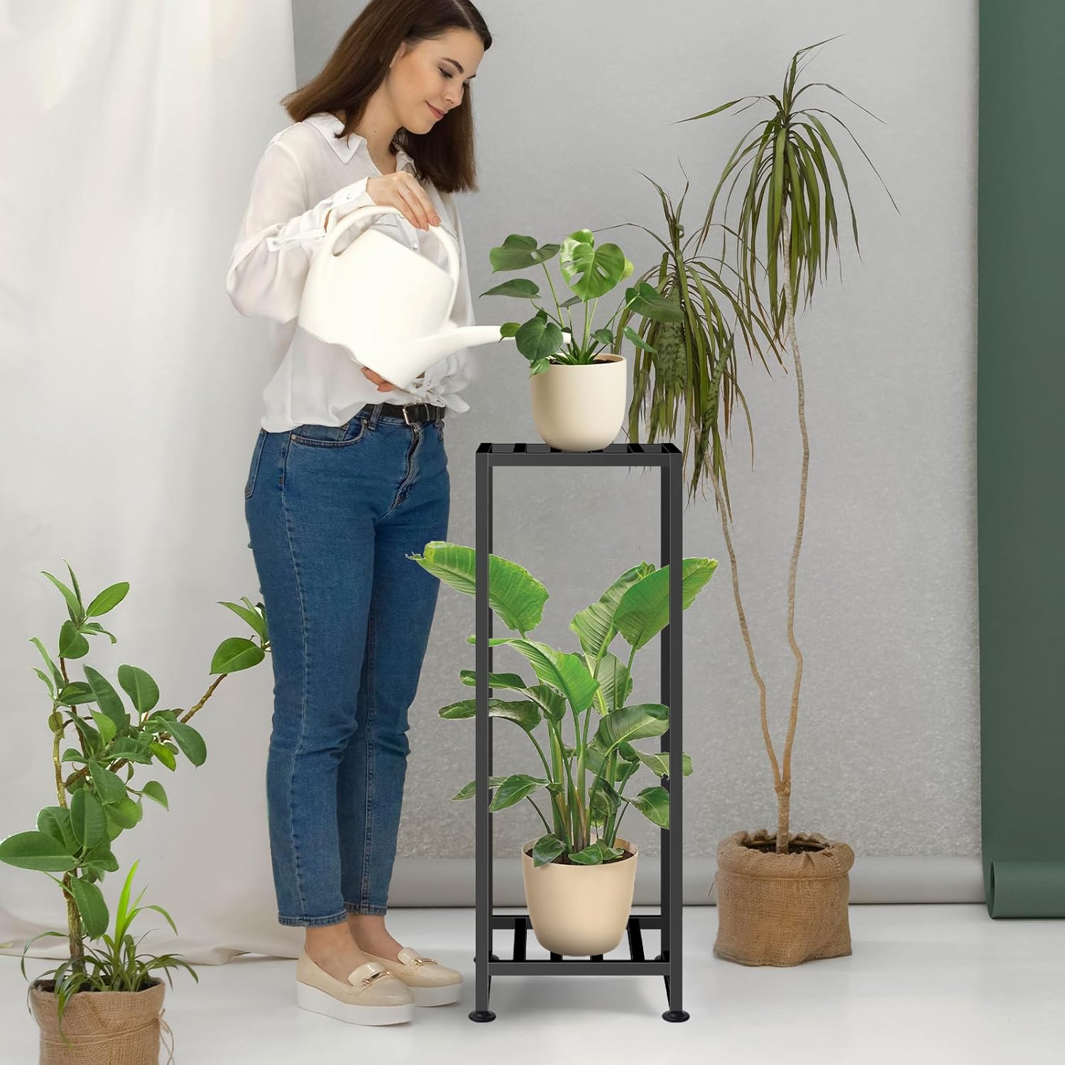 Plant Stand Indoor Outdoor, Wrought Iron Plant Stands 2 Tier Heavy Dut