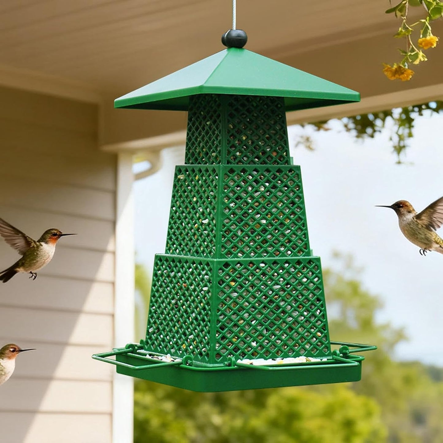 Squirrel-Proof Large Capacity Bird Feeder, 24x13.5cm Outdoor Decorative Feeder with 11x13.5cm Folded Size for Hummingbirds, Chickadees, Garden
