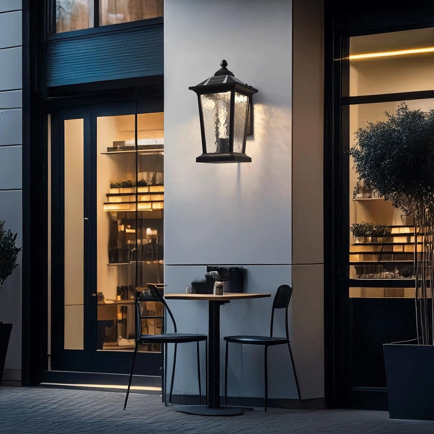 Solar Wall Sconce, Exterior Wall Lantern, Wall Light, Dusk to Dawn with Remote, Black Aluminum and Ripple Glass for Porch Patio Garden Garage Yard Fence Villa Entryway Gate Cottage