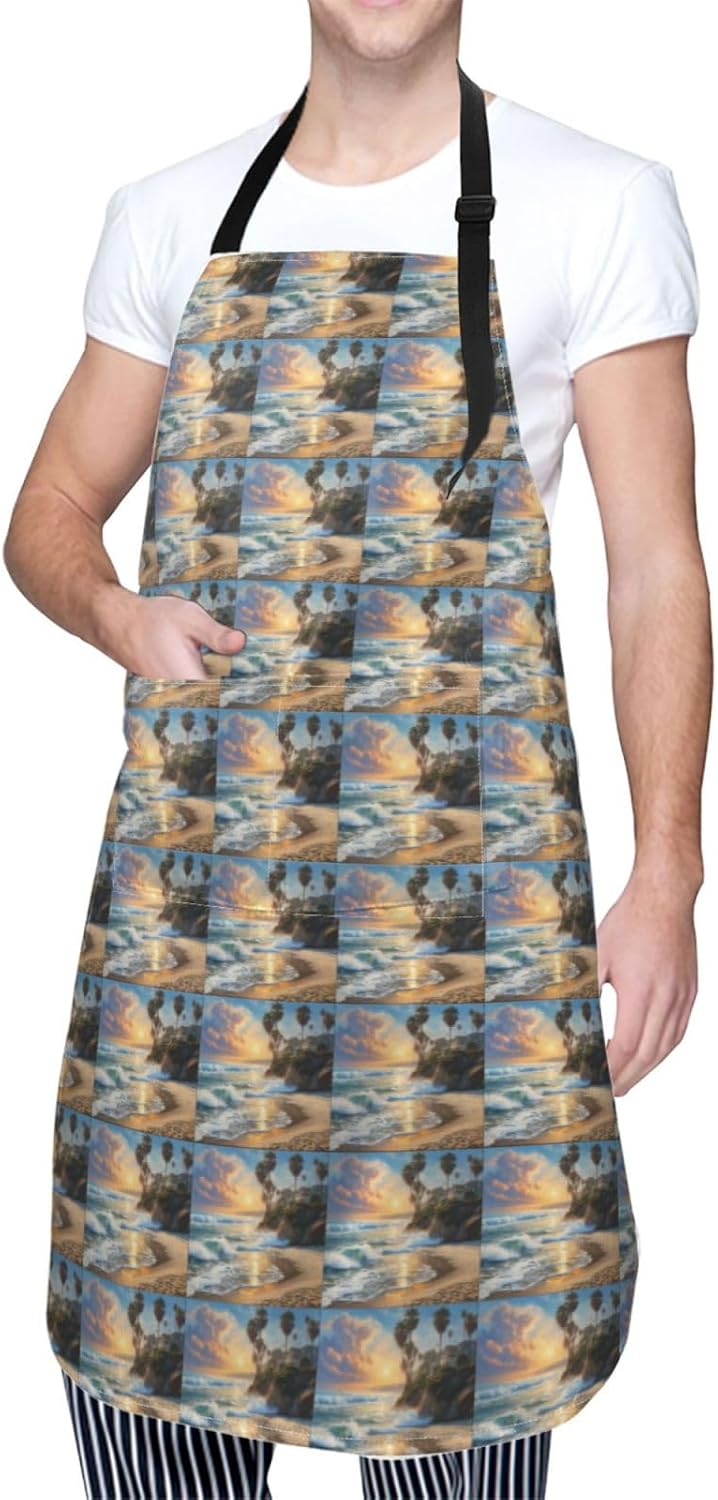 YANYU Palm Tree Print 28x33 In Kitchen Apron Stylish Chef Apron with Pockets for Cooking Baking Painting