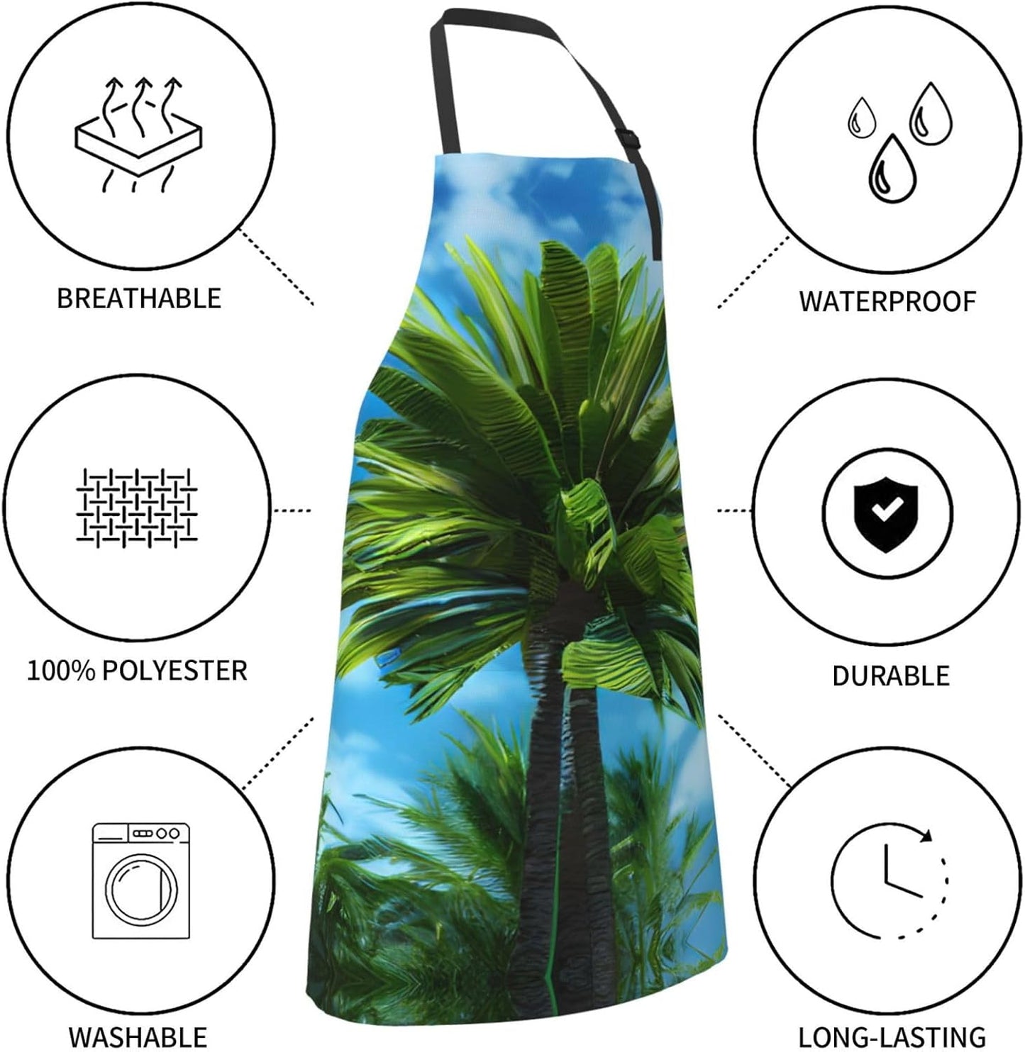 Summer Palm Tree print Waterproof chef's apron with pocket apron for kitchen cooking baking barbecue and gardening