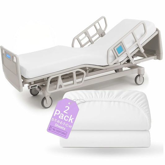 BLISSFORD - 2 Pack Fitted Hospital Bed Sheets with Elastic All Around 