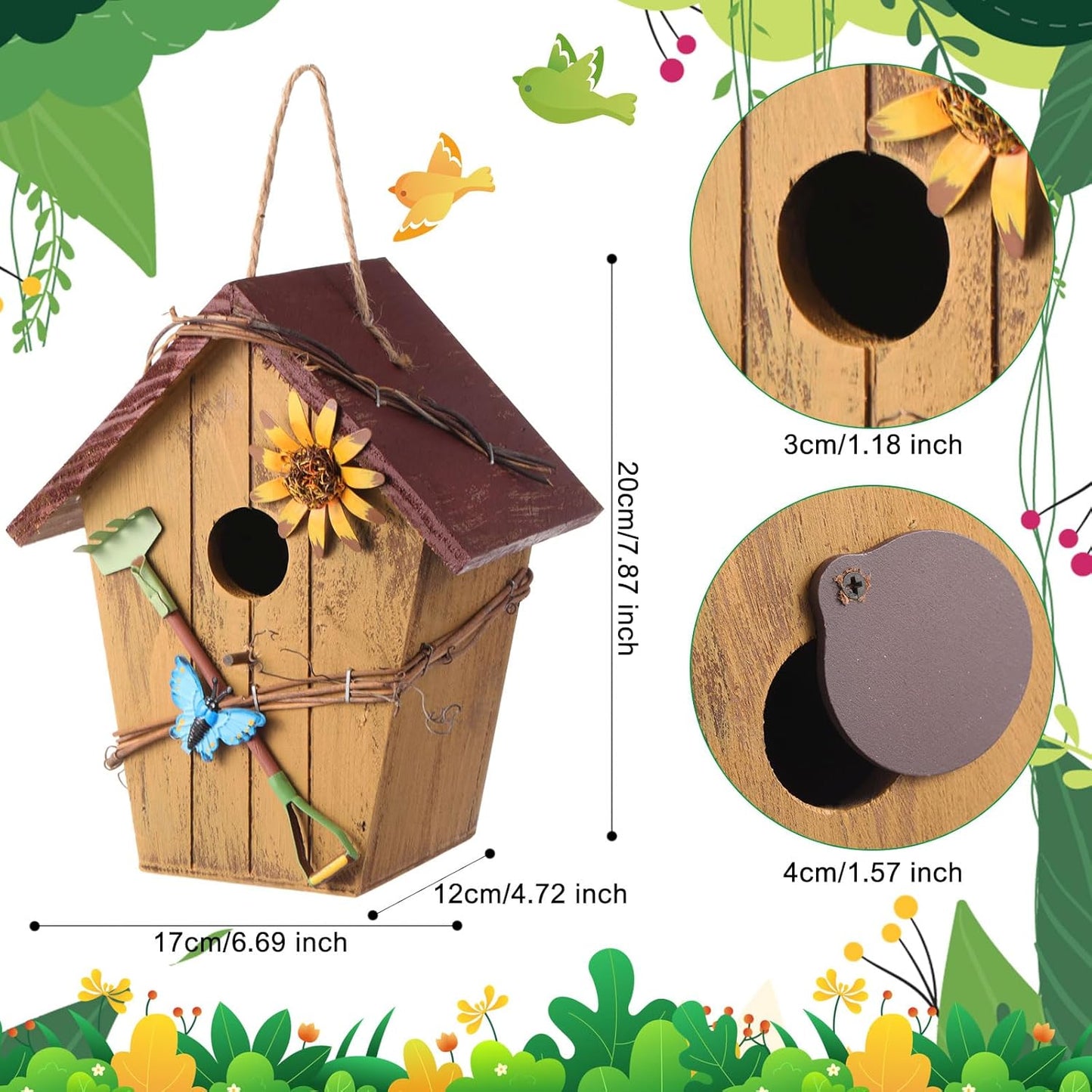 2 Pcs Birdhouses for Outdoor Hanging Yard Outside Wooden Birdhouse Hand Painted Bird Box for Bird Lovers Bluebird Tree Garden Decor Decorative Birdhouse(Bright Color,Wooden Roof)