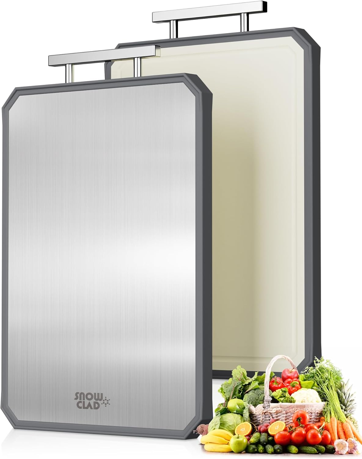 SNOWCLAD Stainless Steel Cutting Board,Double Sided Steel Bread Boards