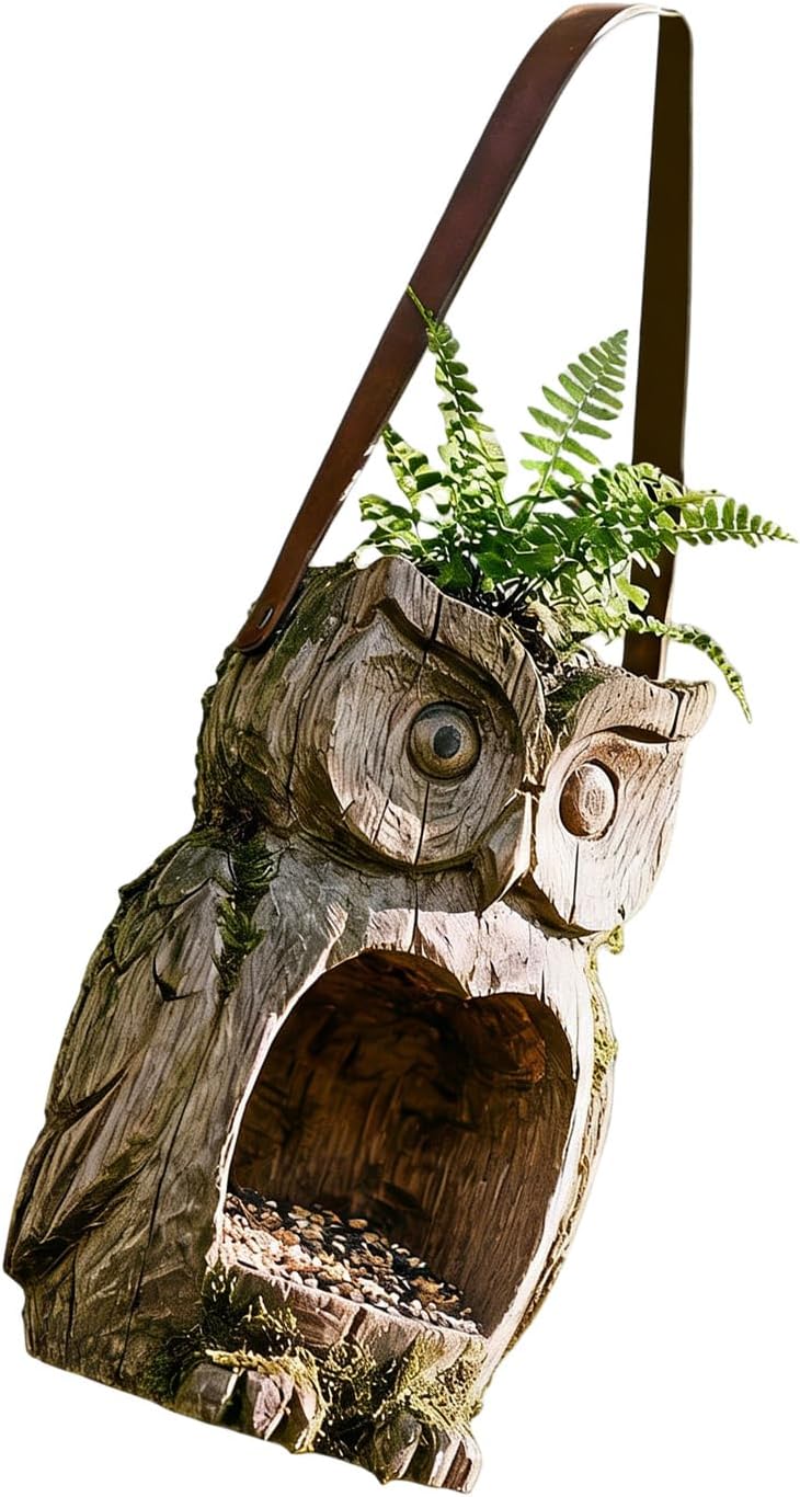 Creative Resin Owl Bird Feeder Hand Painted Outdoor Hanging Decor for Garden, Easy Refill & Weather, Unique Gift
