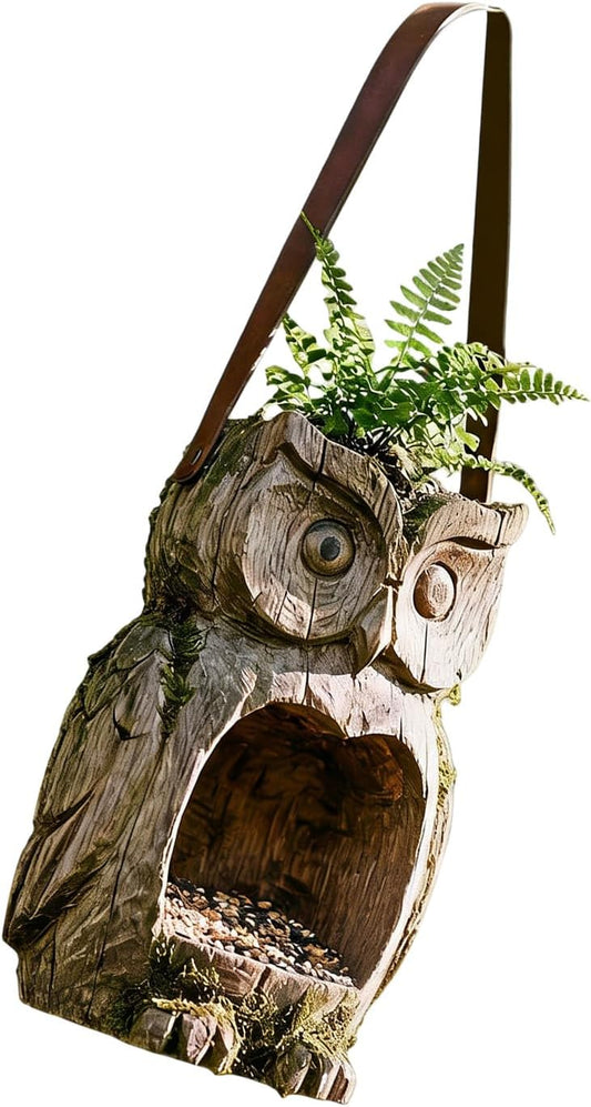 Creative Resin Owl Bird Feeder Hand Painted Outdoor Hanging Decor for Garden, Easy Refill & Weather, Unique Gift