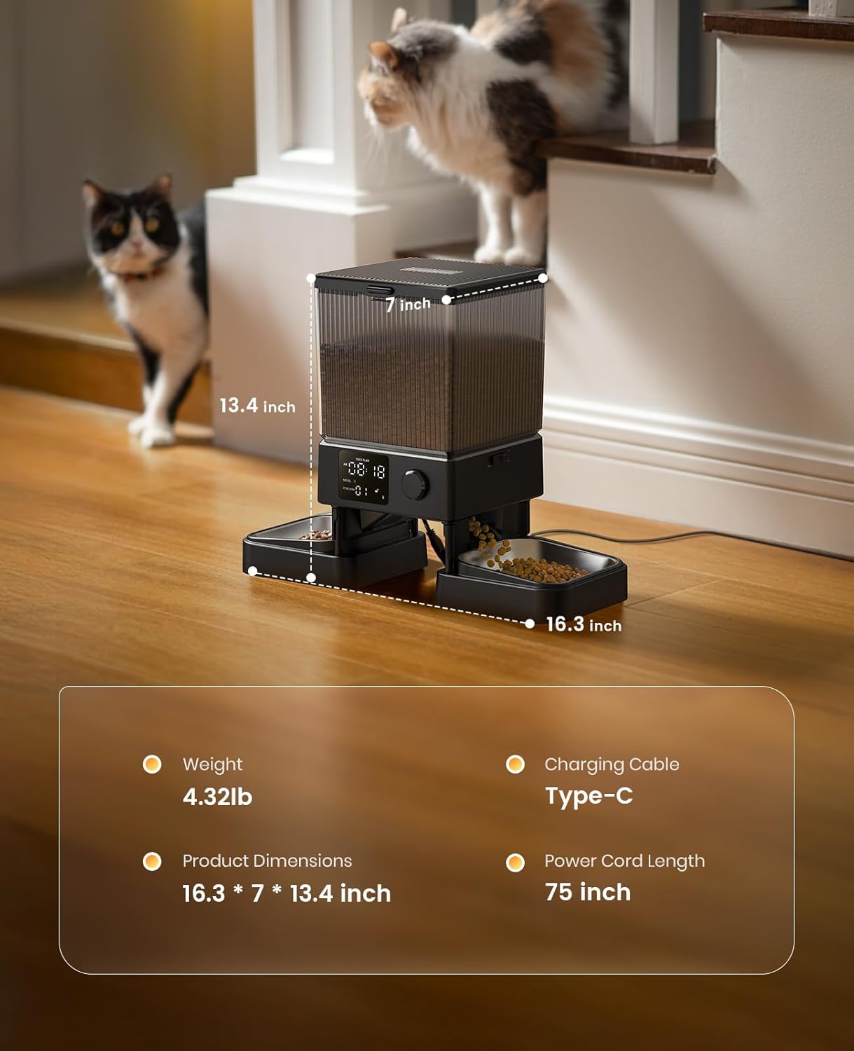 oneisall Automatic Cat Feeder for 2 Cats, 20 Cups/5L Automatic Cat Foo