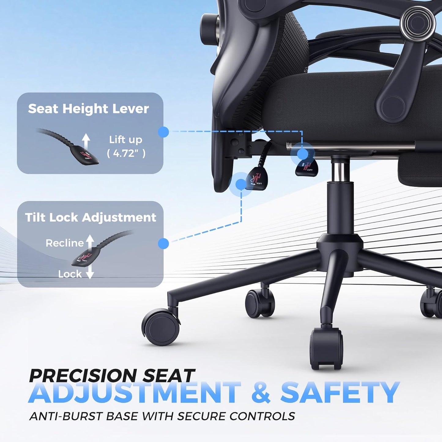 Ergonomic Office Chair with Footrest - Adjustable Lumbar Support & Hea