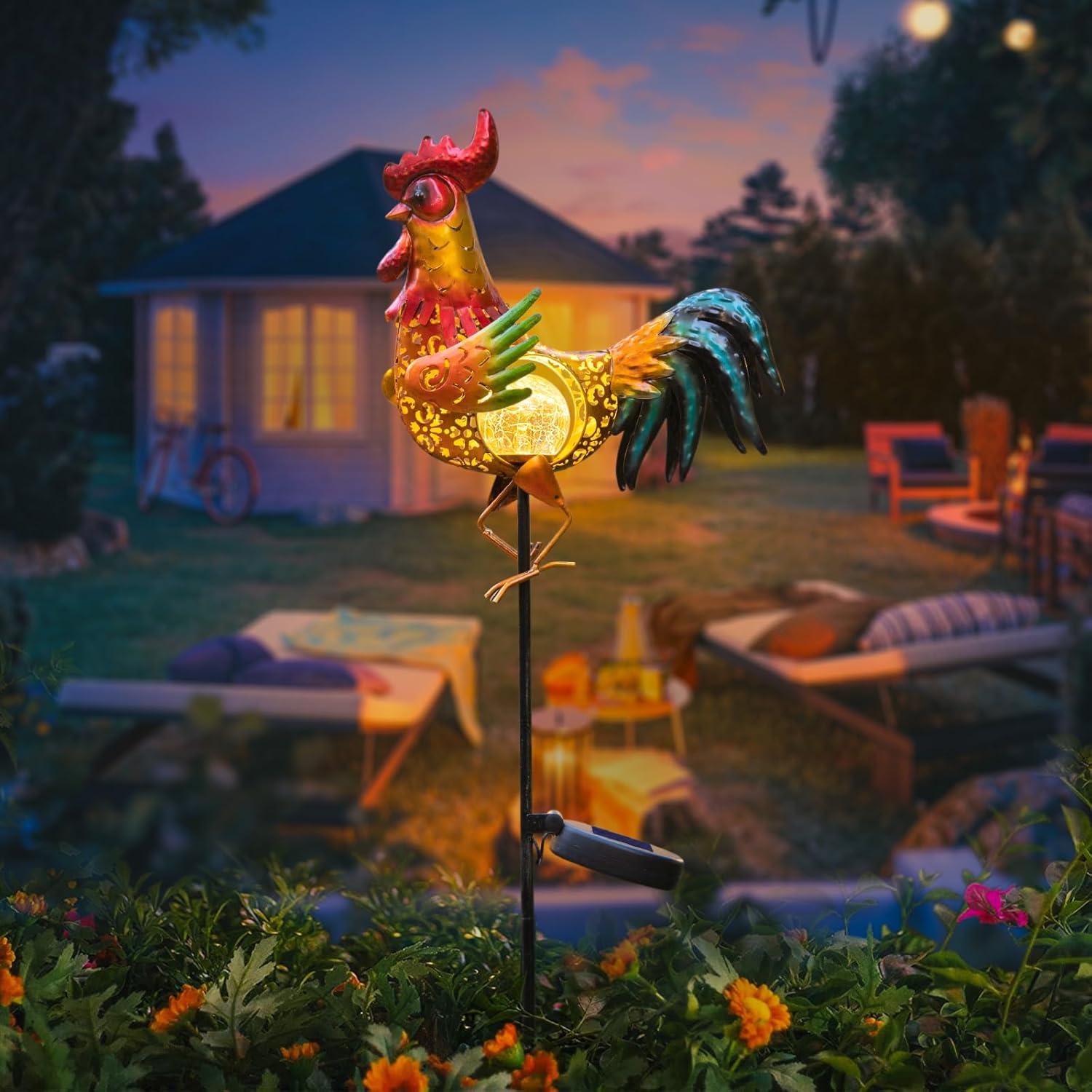 Tryme Rooster Solar Lights Outdoor Decorative Garden Statue Gifts for 