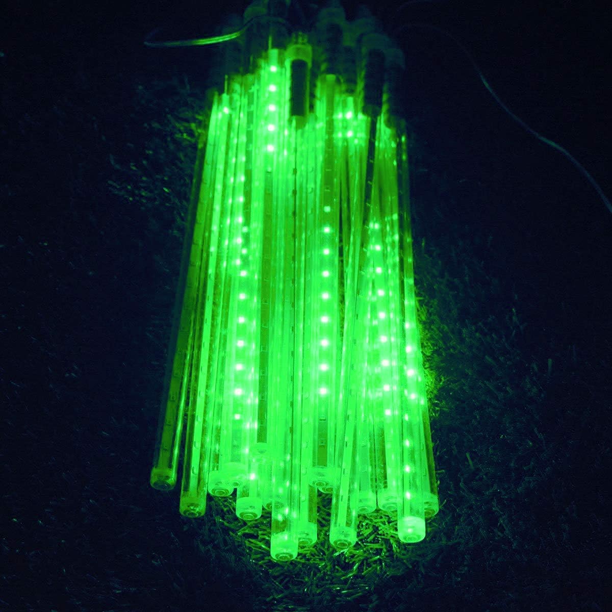 Solar Garden Lights, Waterproof 30cm 10 Tubes 249LEDs Falling Raindrop Meteor Shower - Blue Solar Lights Outdoor Garden for Holiday, Party, Wedding & Christmas Decoration (Green)