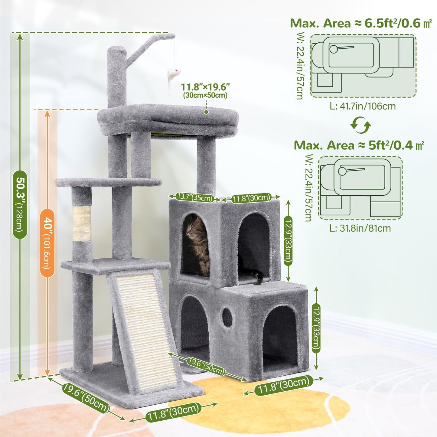 Globlazer Cat Tower for Indoor Adult Cats, 50-inch Heavy Duty Cat Tree
