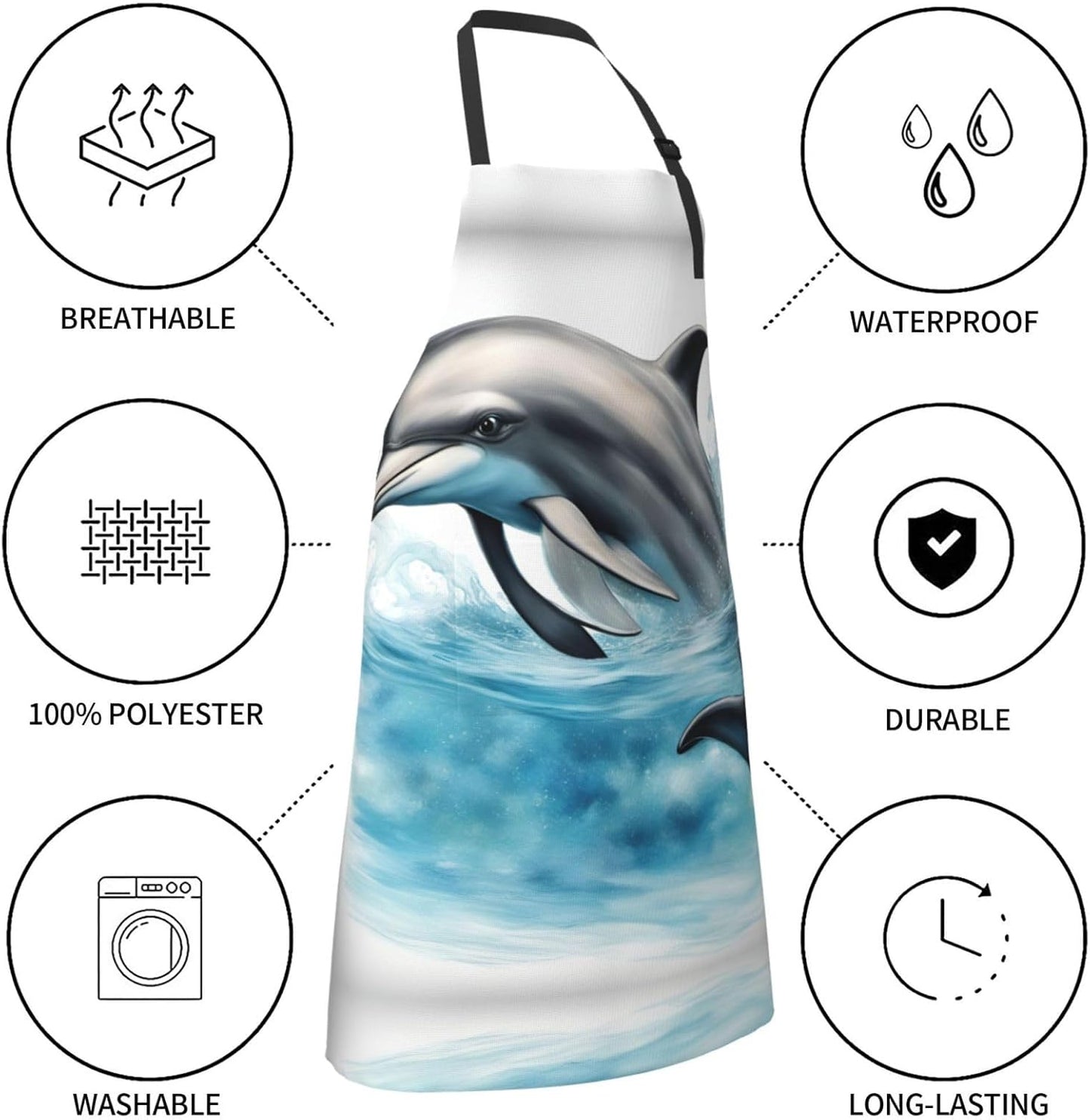 Ocean Dolphin Looking at You print Waterproof chef's apron with pocket apron for kitchen cooking baking barbecue and gardening