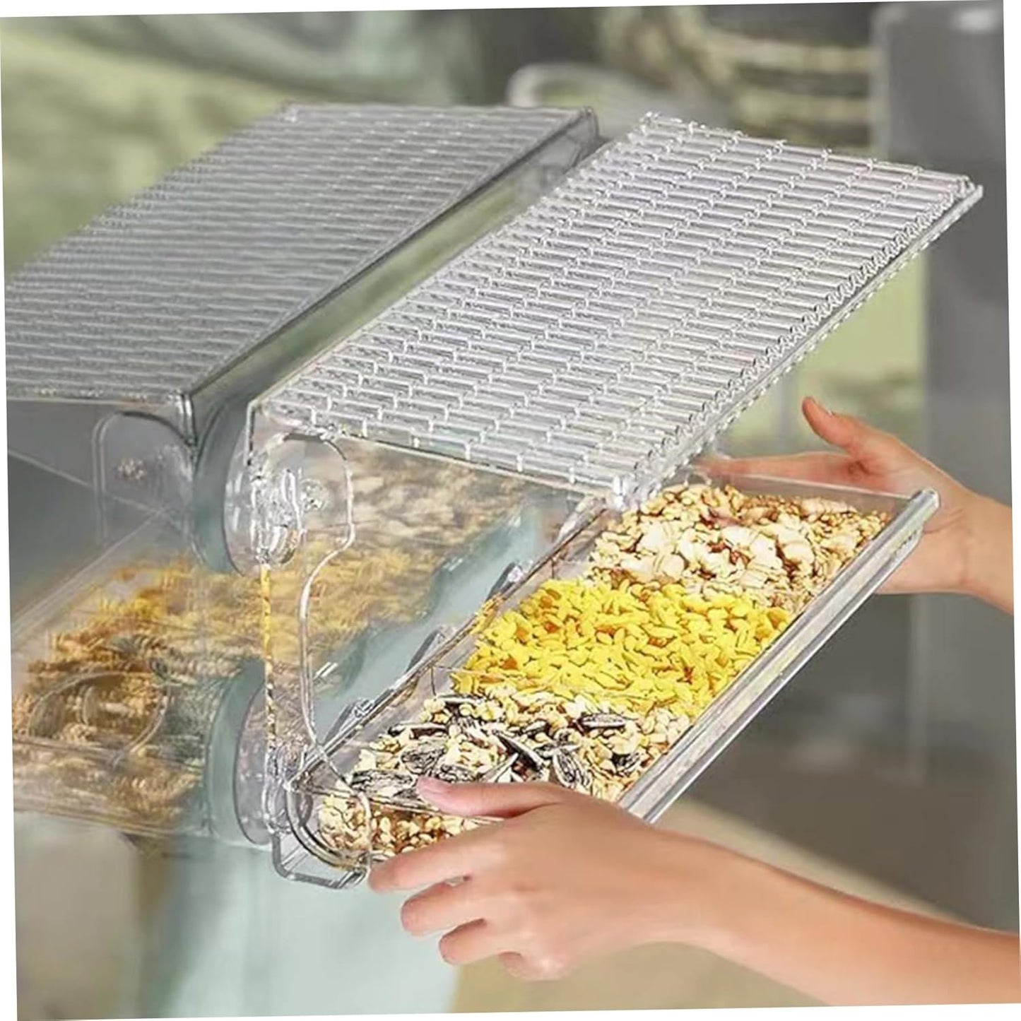 Window Bird Feeders with Strong Suction Cups 480ml Window Bird Feeder with Removable Feeding Trays and Water Compartment Bird Feeder with Drainage Holes for Clear Window View