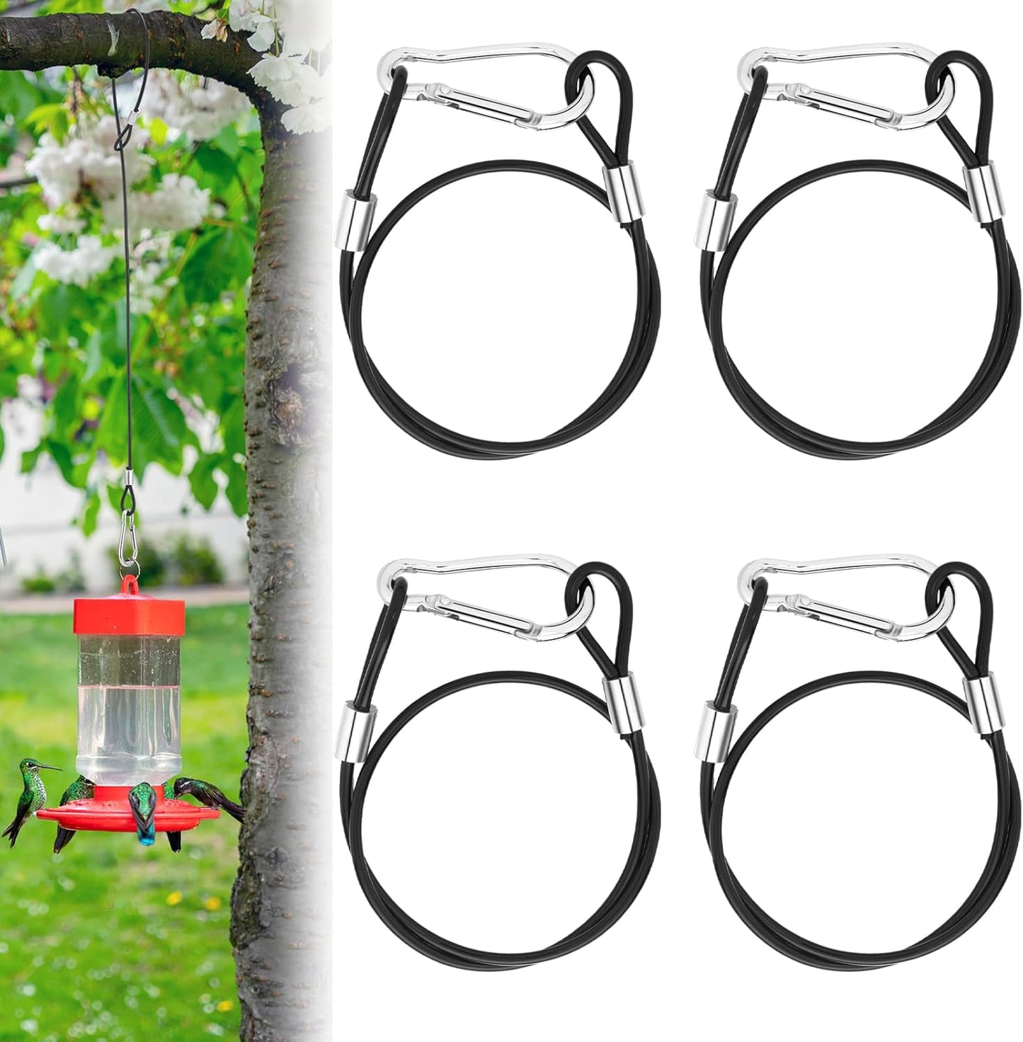 4 Pcs Wire for Bird Feeder Hook 18in Hanging Steel Cable with Carabiner Hook Hanging Chain Cable Rope for Bird Feeders Tree Planters Lanterns Yard Easter Decorations