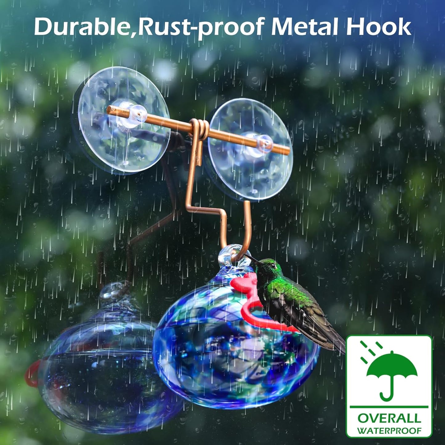 Window Hummingbird Feeder with Suction Cups,Hand-Blown Glass Hummingbi