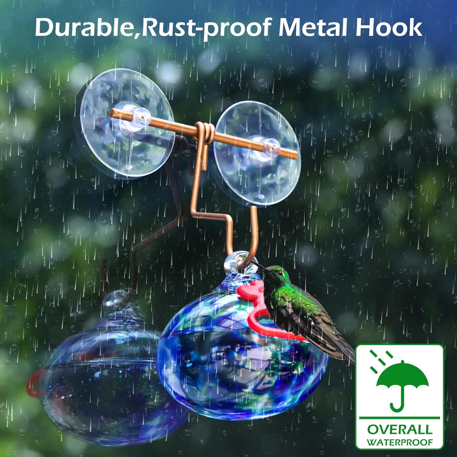 Window Hummingbird Feeder with Suction Cups,Hand-Blown Glass Hummingbi