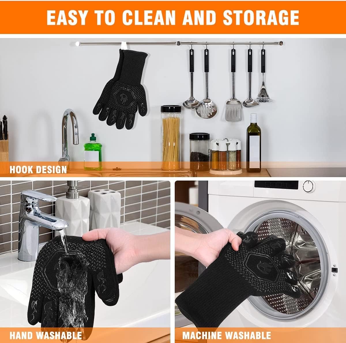 HAMITOR BBQ Grill Gloves : 1472℉ High Temp Resistance Fireproof Glove 