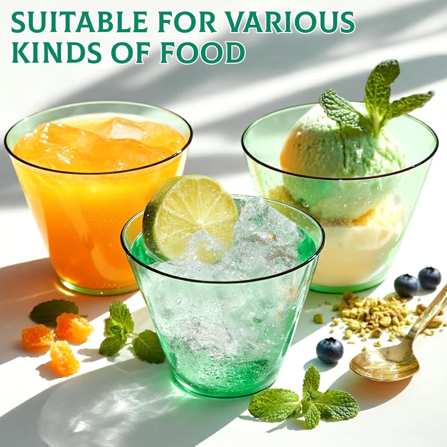 9 oz Clear Plastic Cups Green Plastic Disposable Cups for Cocktail 50 Pack Fancy Cocktail Cup for Party Stemless Wine Glasses for Easter Wedding Party Graduation Birthday