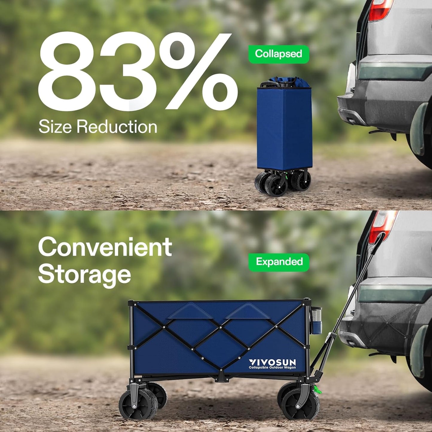 VIVOSUN Collapsible Folding Wagon, Outdoor Utility with Silent All-Ter