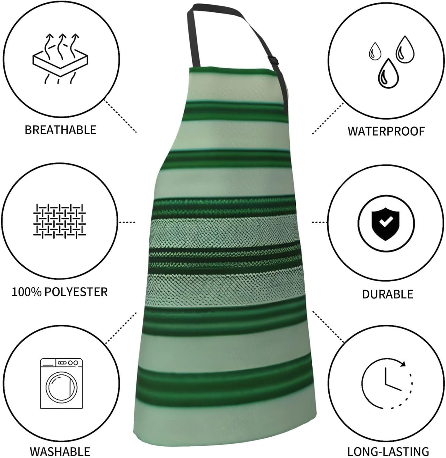 YANYU Green Striped Print 28x33 In Kitchen Apron Stylish Chef Apron with Pockets for Cooking Baking Painting