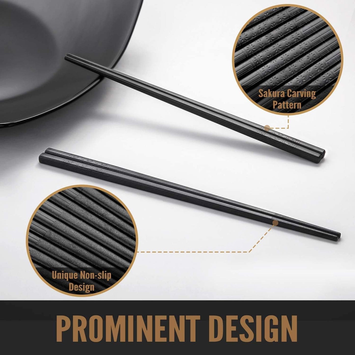HIWARE 10 Pairs Fiberglass Chopsticks - Reusable Chopsticks Dishwasher