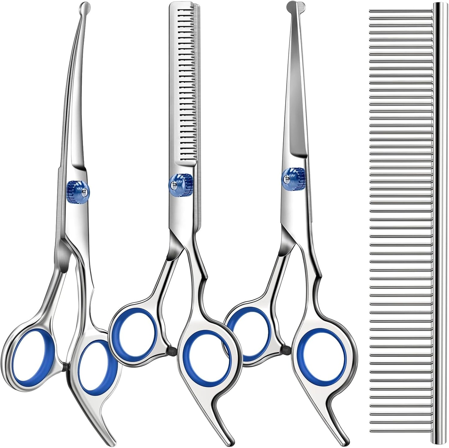 Professional 4 in 1 Dog & Cat Grooming Scissors Kit with Safety Round 
