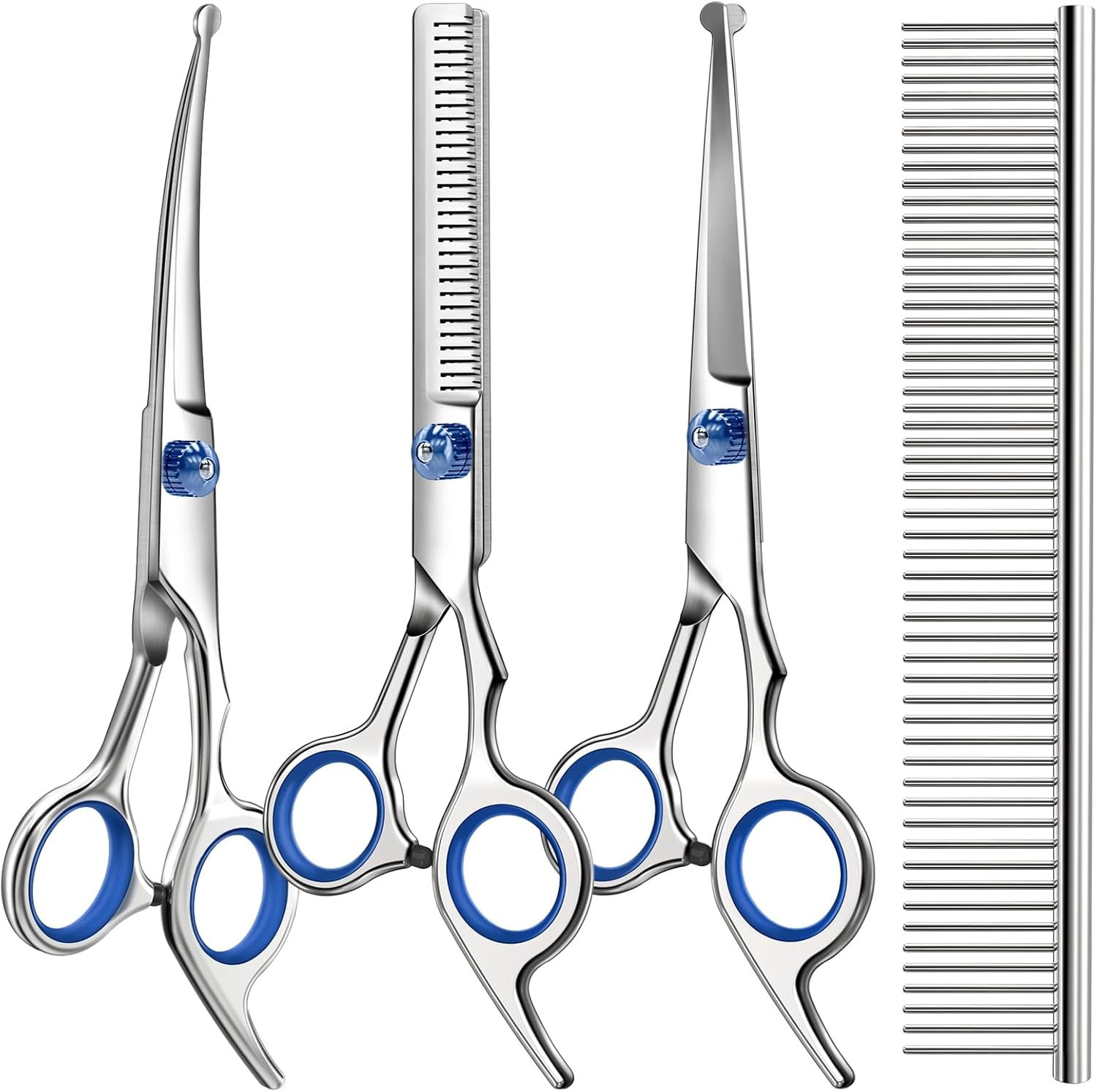 Professional 4 in 1 Dog & Cat Grooming Scissors Kit with Safety Round 