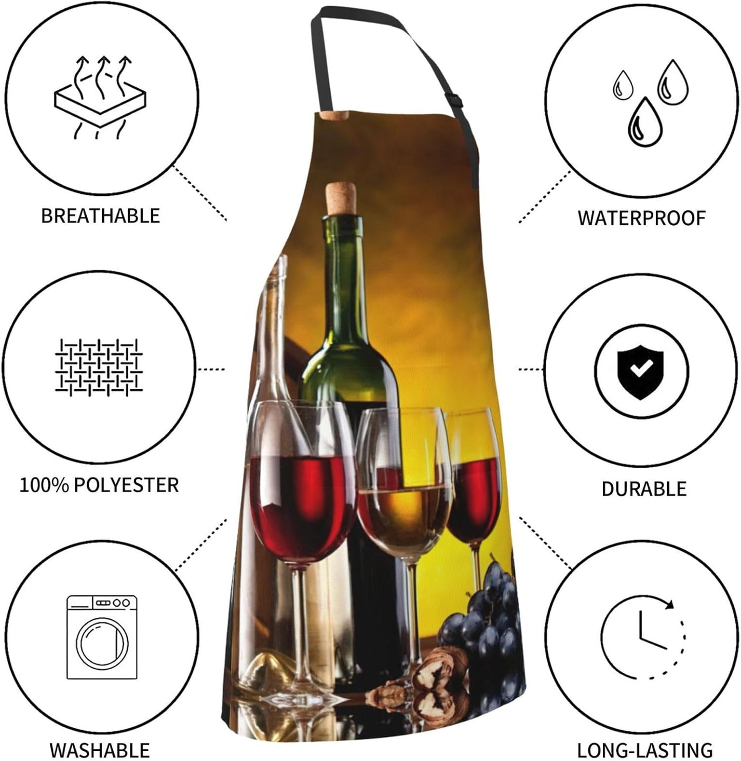 Grapes Wine Bottles and Drink Print 28 x 33in Waterproof Apron with Pockets Fashionable Versatile Smock for Baking