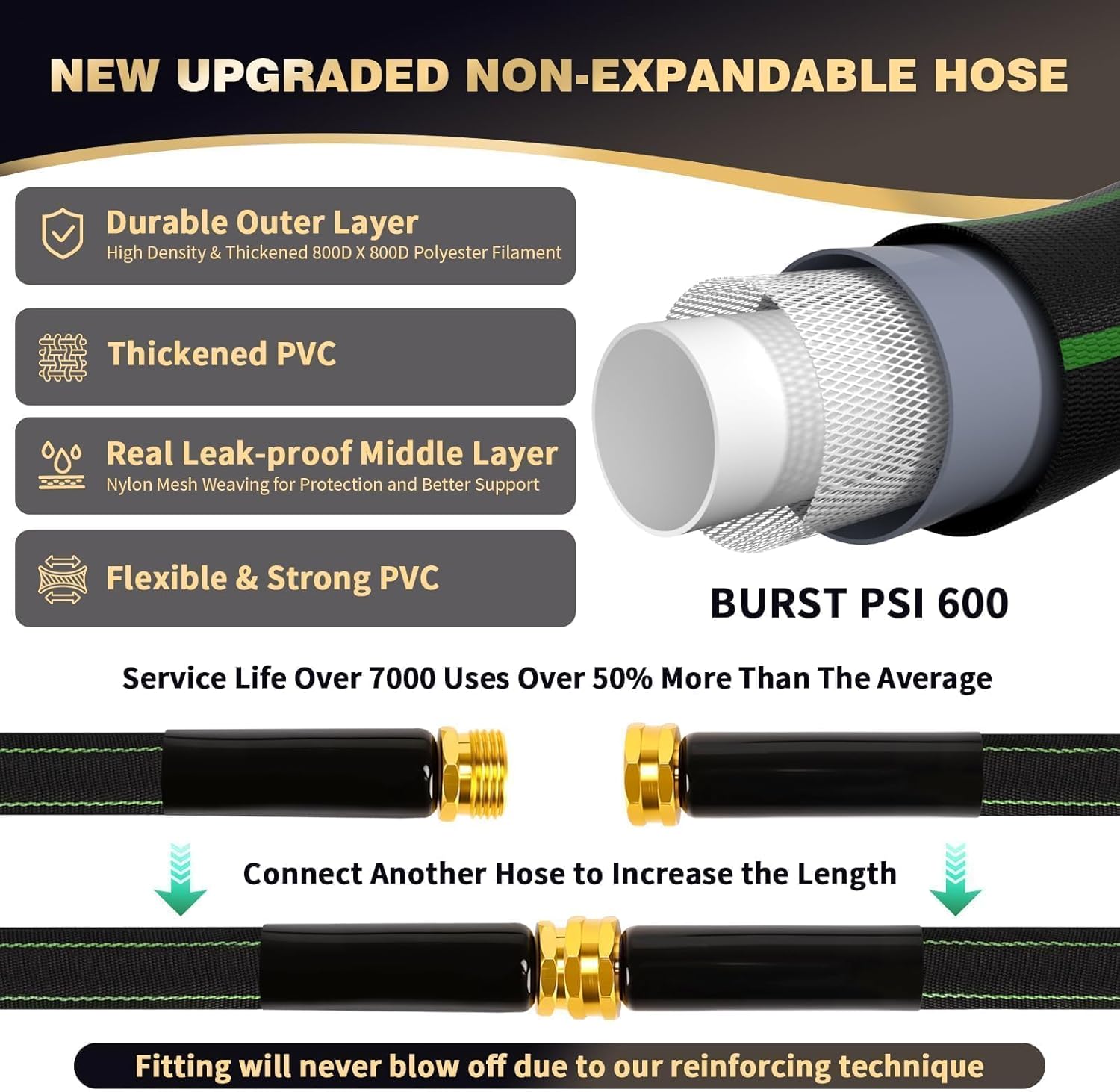 Garden Hose 100 ft Water Hose Flexible Heavy Duty Outdoor Lightweight 