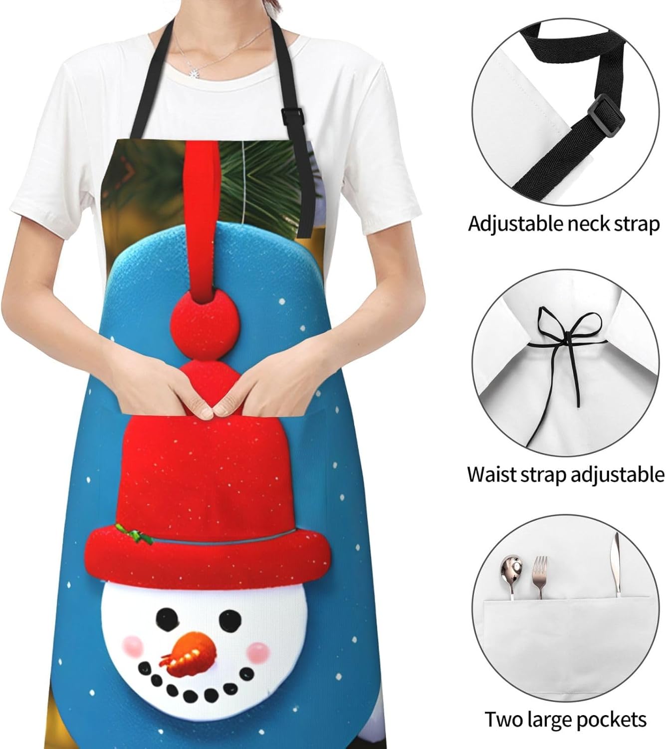 Christmas Carton Snowman Print Laundry apron 28x33 In Waterproof Kitchen Apron with Pockets for Cooking Baking
