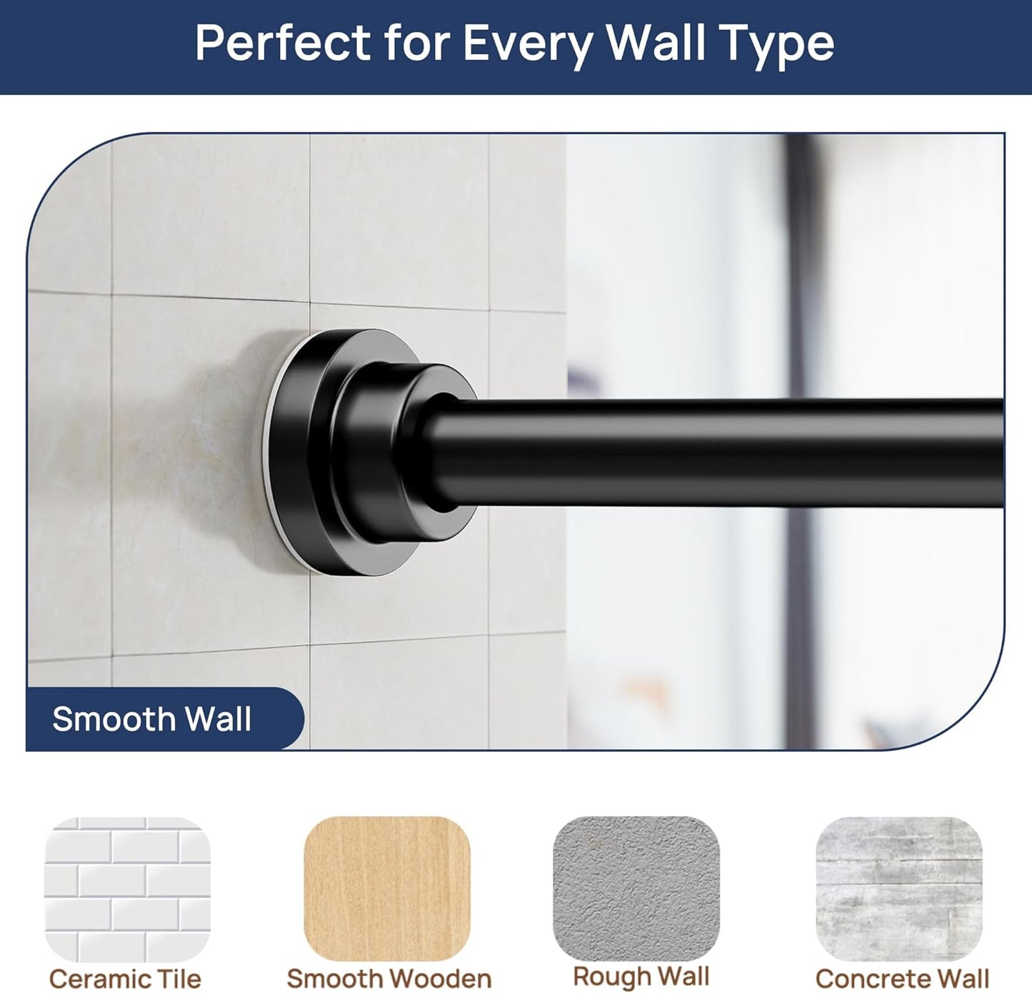 ENJOYBASICS 2 Pack Adjustable Spring Tension Curtain Rods 32 to 66 Inches, Stainless Steel Matte Black Shower Rod No Drilling for Window, Bathroom, Closet, Room Divider, 7/8" Diameter
