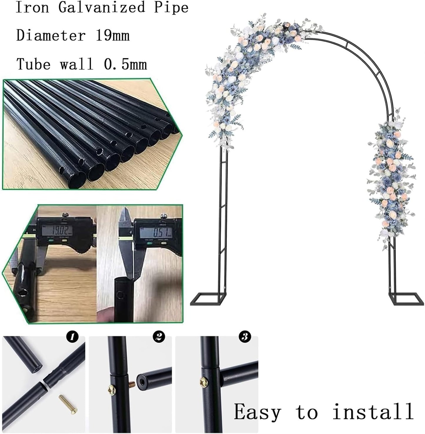 Metal Garden Arbor Arch for Climbing Plants & Roses, Outdoor Trellis Pergola for Weddings, Parties & Gardens, Black 1.4x2.3m, Durable Decorative Garden Feature