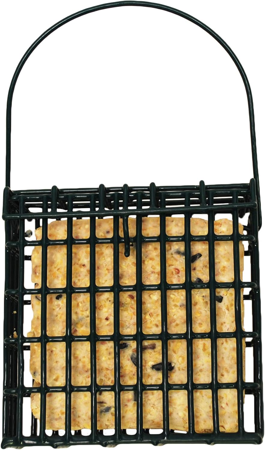 Wildlife Sciences Suet Feeder Cage Suet Cake Combo for Wild Birds | Includes 1 Suet Feeder and 11 Ounce Nuts and Berry Cake
