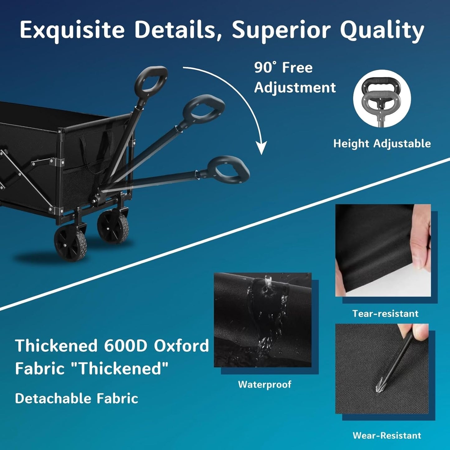 Max Collapsible Folding Wagon - Heavy Duty Utility Cart, 65L Capacity, 380 lbs Load, All-Terrain Wheels, Compact Fold for Camping, Garden, Beach, Shopping (Black)