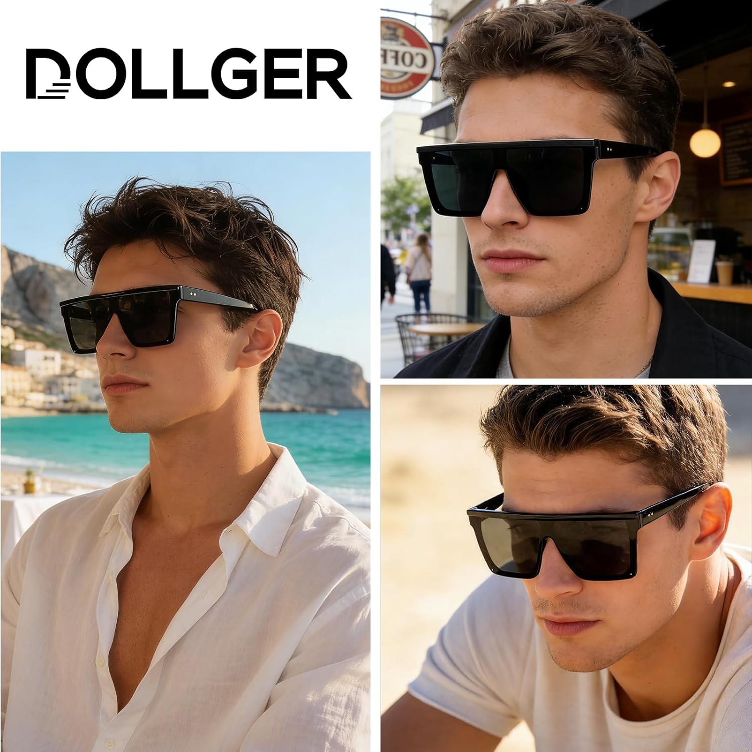 Dollger Square Oversized Sunglasses for Women Men Fashion Flat Top Big