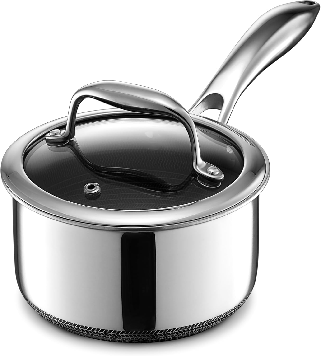 HexClad Hybrid Nonstick 1-Quart Saucepan with Tempered Glass Lid, Stay