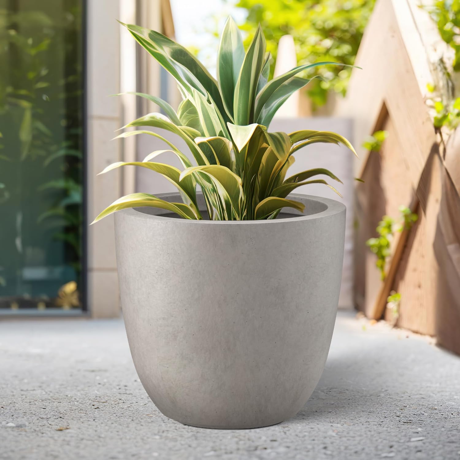 Kante 18 Inch Dia Round Concrete Planter, Indoor Outdoor Large Plant P