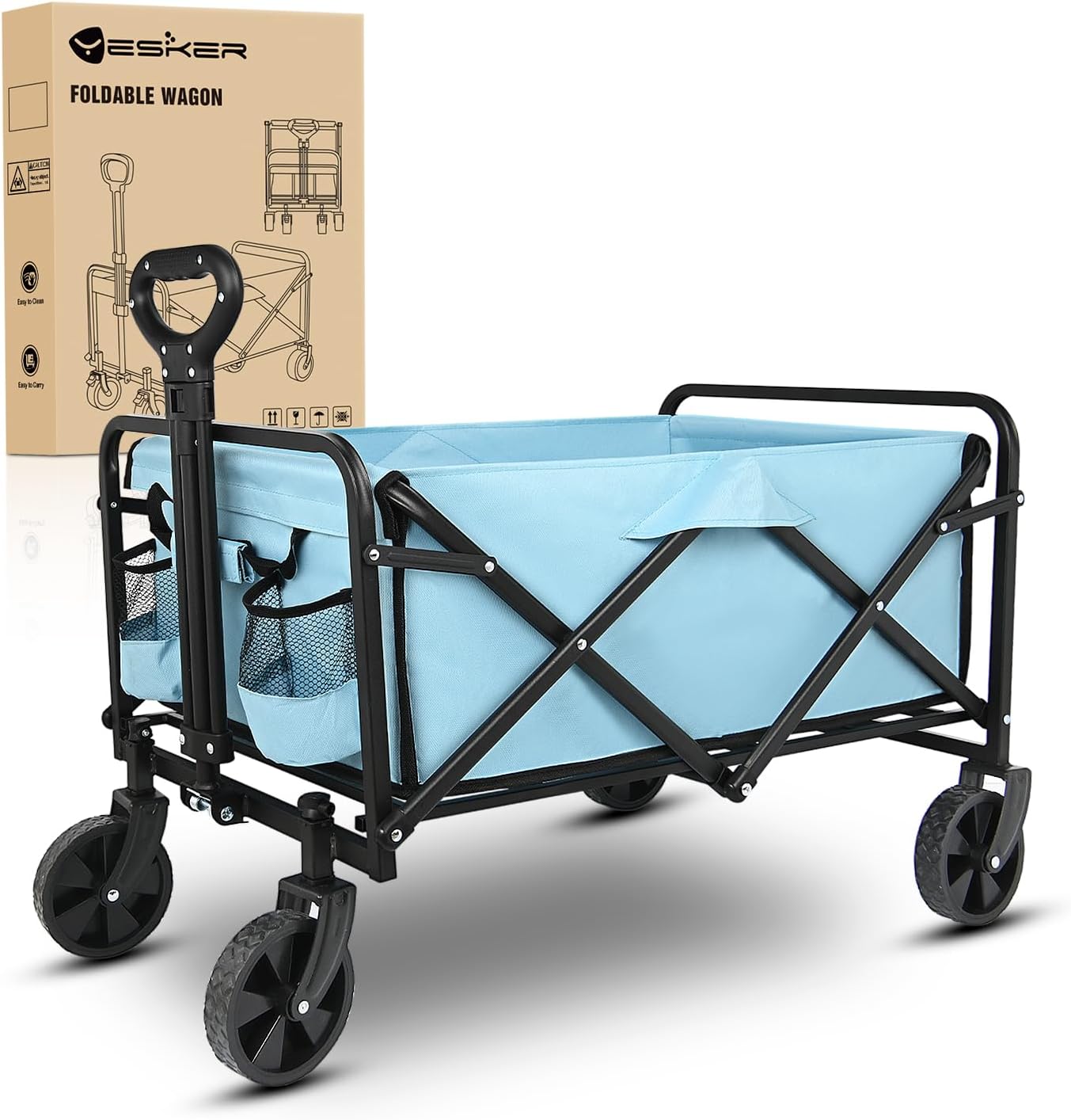 Yesker Foldable Wagon - 220lbs Collapsible Garden Carts with All Terra