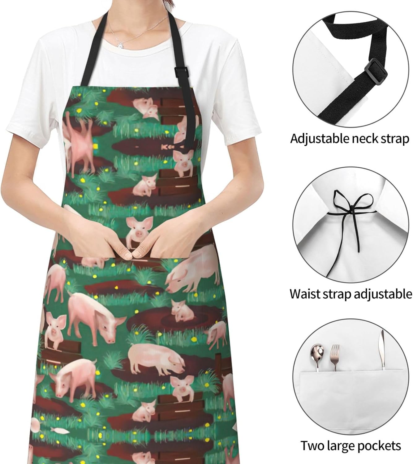 Pigs in Farm Print Laundry apron 28x33 In Waterproof Kitchen Apron wit