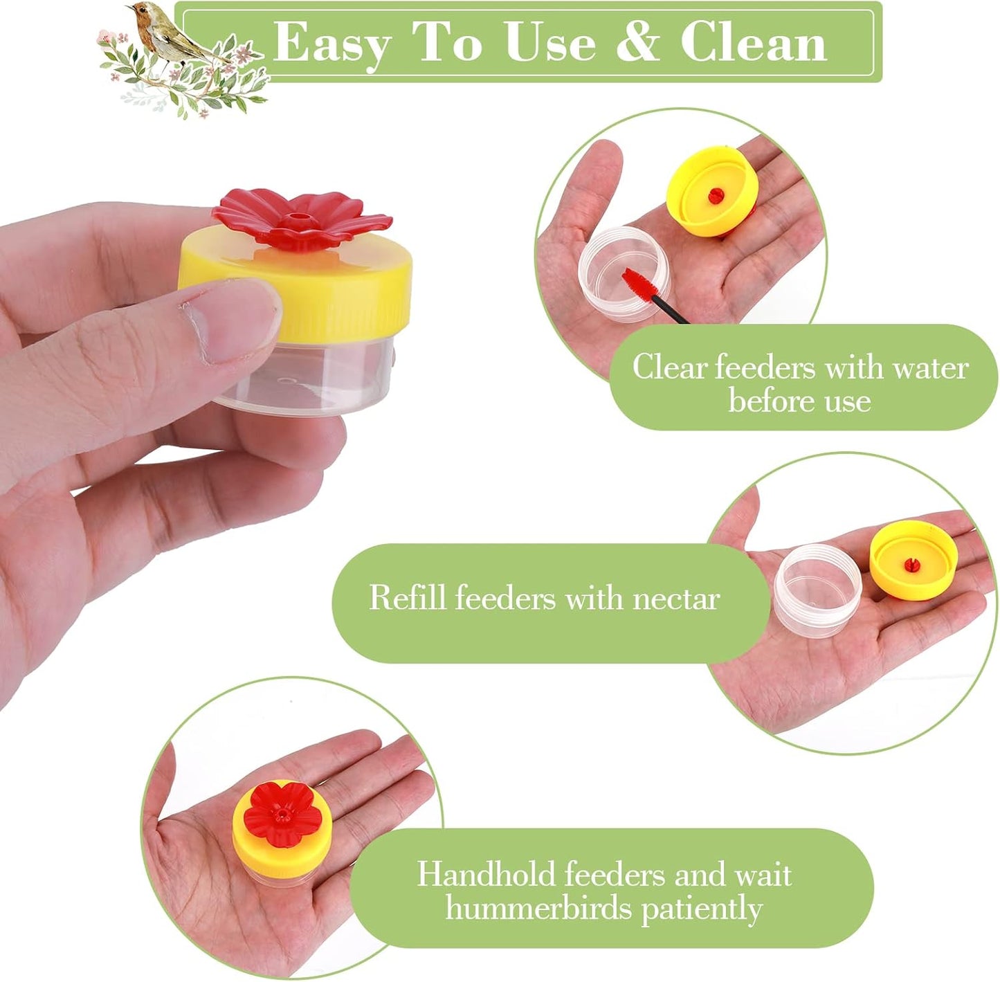 Hand Held Hummingbird Feeder, 4Pcs Hummingbird Hand Feeders with 4Pcs Cleaning Brushes Wild Bird Feeder for Window Outdoor